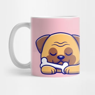 Cute Pug Dog Sleeping With Bone Cartoon Mug